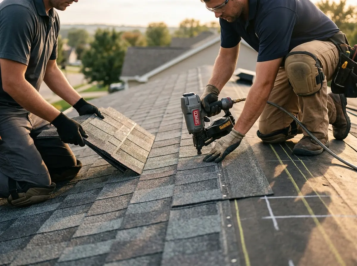 Professional roofer working on a residential roof in Shady Hills